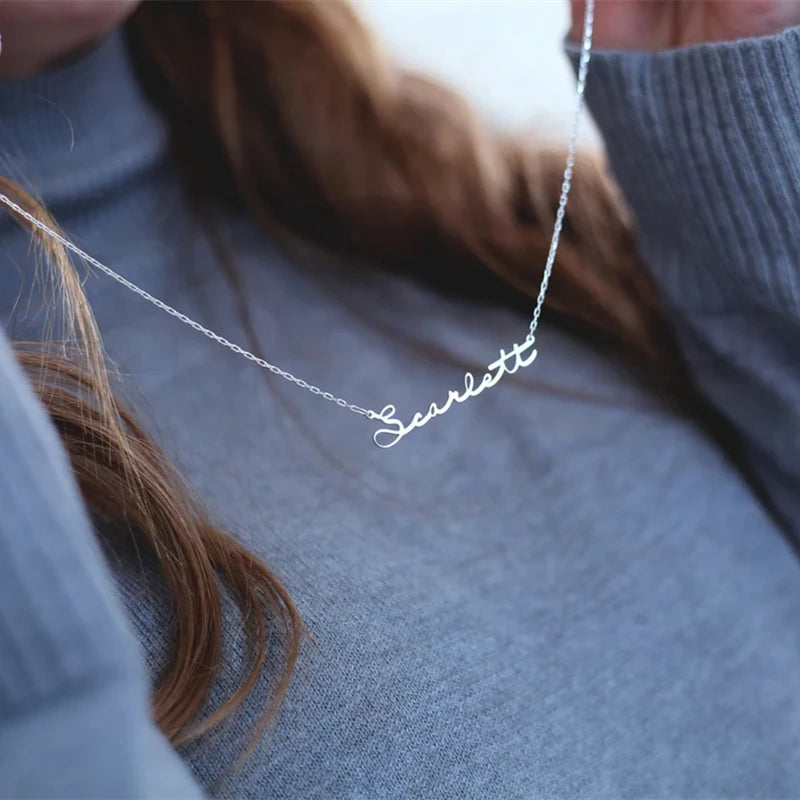 Custom Slim Fonts Name Necklace Women Girl Stainless Steel Jewelry Personalized Thin Nameplate Choker Necklace Friends Gifts